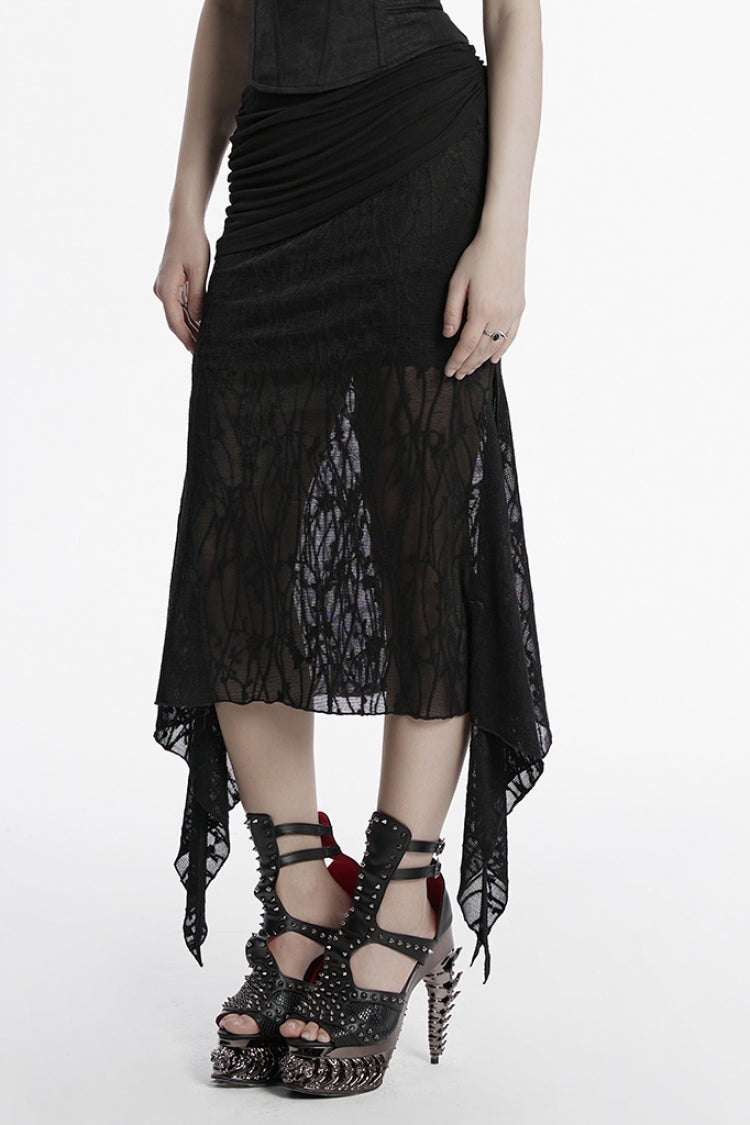 Black Irregular Mesh Ruched Women's Punk Fishtail Skirt - Product - 2