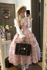 Pink [Heart In Love] Multi-Layered Ruffled Bow Sweet Lolita Jsk Dress - Product - 5