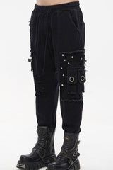 Black Punk Basic Funds Metal Pentagram Crackle Men's Pants - Product - 2