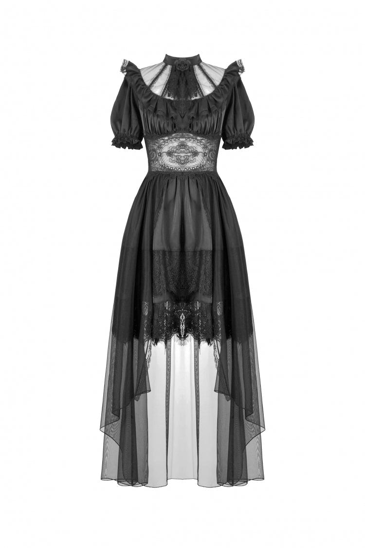 Black Short Puff Sleeves High/low Multi-Layered Women's Gothic Chiffon Dress Wedding Dress - Product - 3