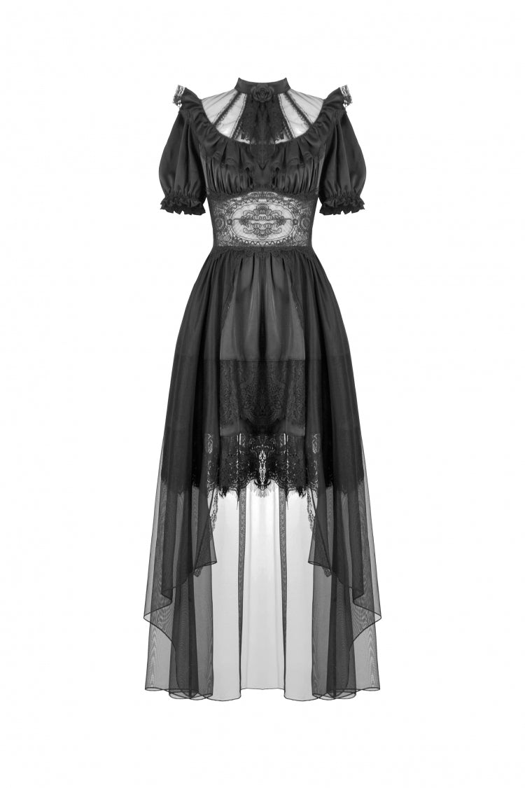 Black Short Puff Sleeves High/low Multi-Layered Women's Gothic Chiffon Dress Wedding Dress - Product - 3