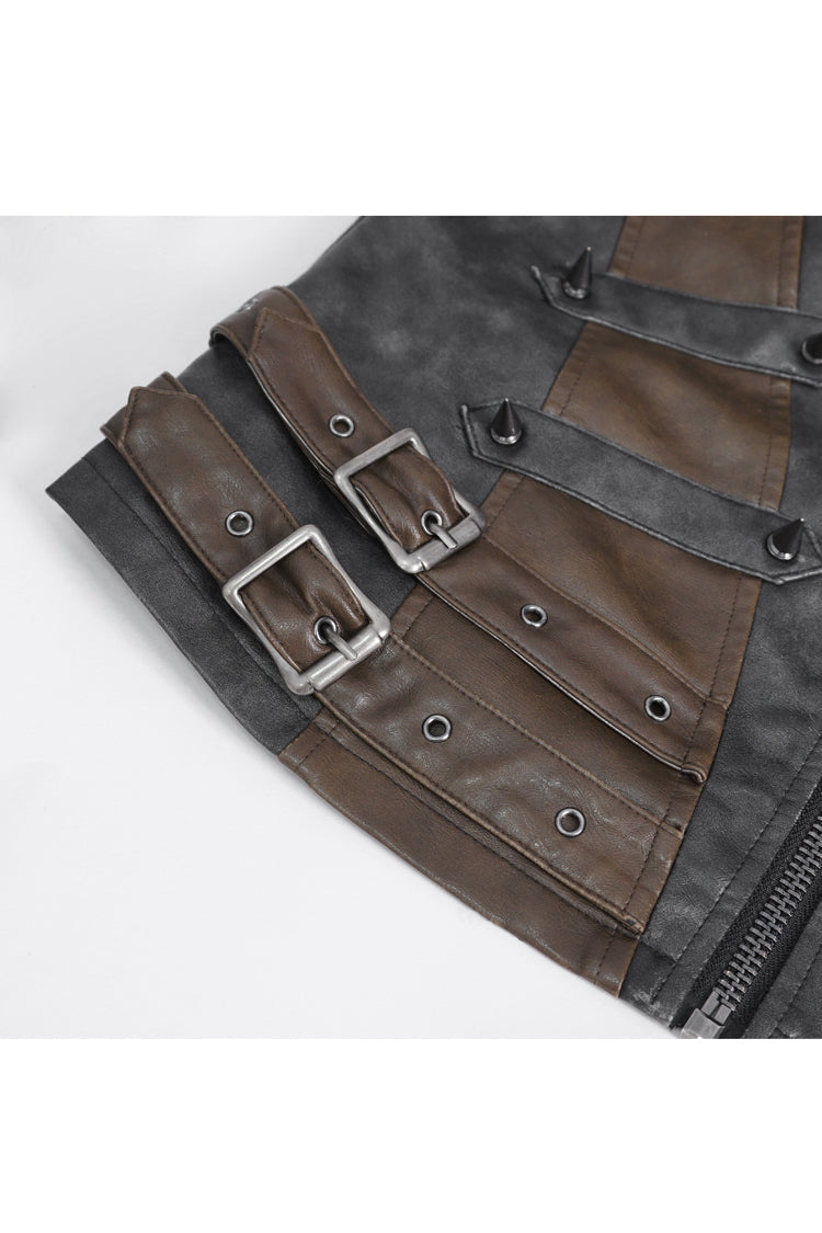 Black Studded Faux Leather Men's Punk Vest - Product - 11