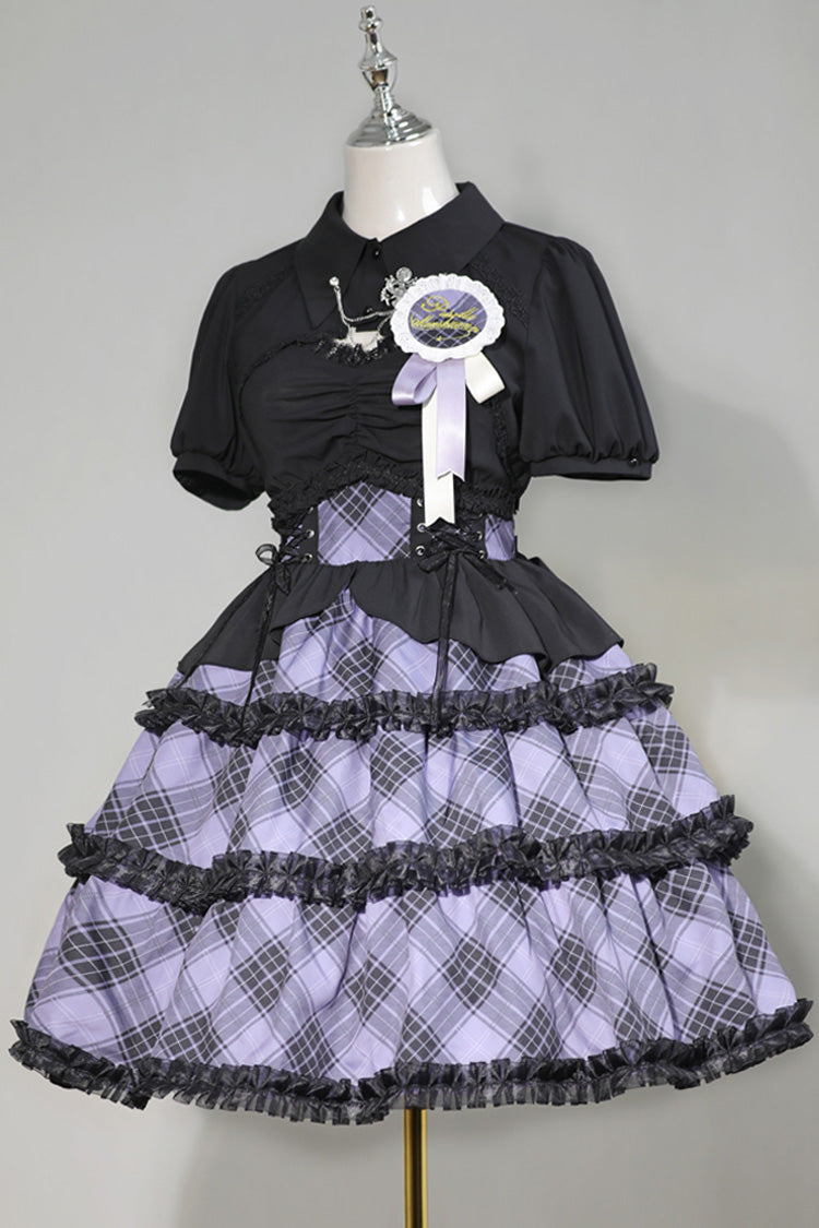 Multi-layer Margaret Plaid Print Sleeveless Sweet Lolita Dress 4 Colors - Purple - 8