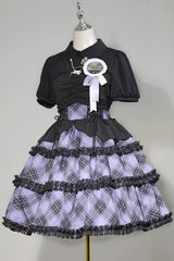 Multi-layer Margaret Plaid Print Sleeveless Sweet Lolita Dress 4 Colors - Purple - 8