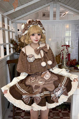 Brown [Hot Cocoa Little Bear] Sleeveless Print Ruffle Bowknot Lace Sweet Lolita Jsk Dress - Brown - 1