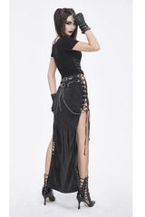 Black High Waisted Side Slit Slim Women's Steampunk Skirt - Product - 8