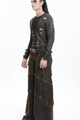 Coffee Eyelet Men's Gothic Pants Pocket Trousers - Product - 2
