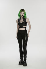 Black Slim Women's Armor-Accentuated Paneled Punk Leggings - Product - 3