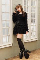 Jirai Kei Long Sleeves Multi-Layered Printed Ruffled Bow Sweet Dress 3 Colors - Product - 2