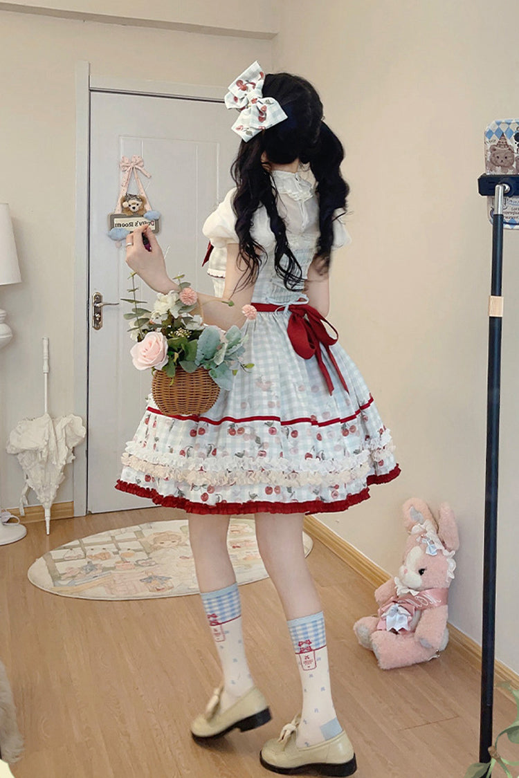 Light Blue [South City Cherry Shop] Plaid Print Ruffle Bowknot Sweet Lolita Jsk Dress - Product - 6