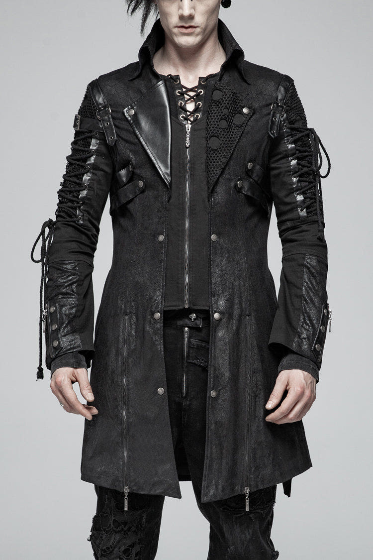 Black Metal Buckle Decoration Zipper Mens Steampunk Windbreaker Coat - Black - 1
