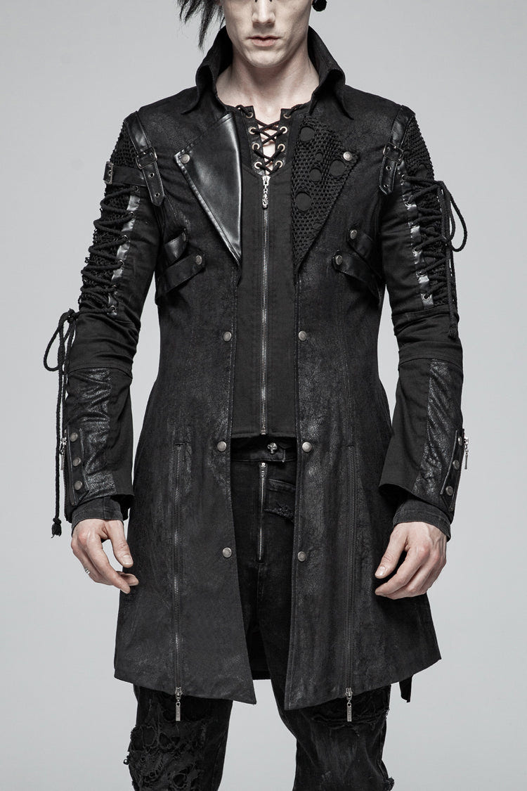 Black Metal Buckle Decoration Zipper Mens Steampunk Windbreaker Coat - Black - 1