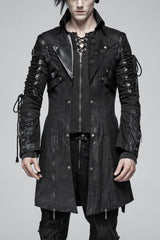 Black Metal Buckle Decoration Zipper Mens Steampunk Windbreaker Coat - Black - 1