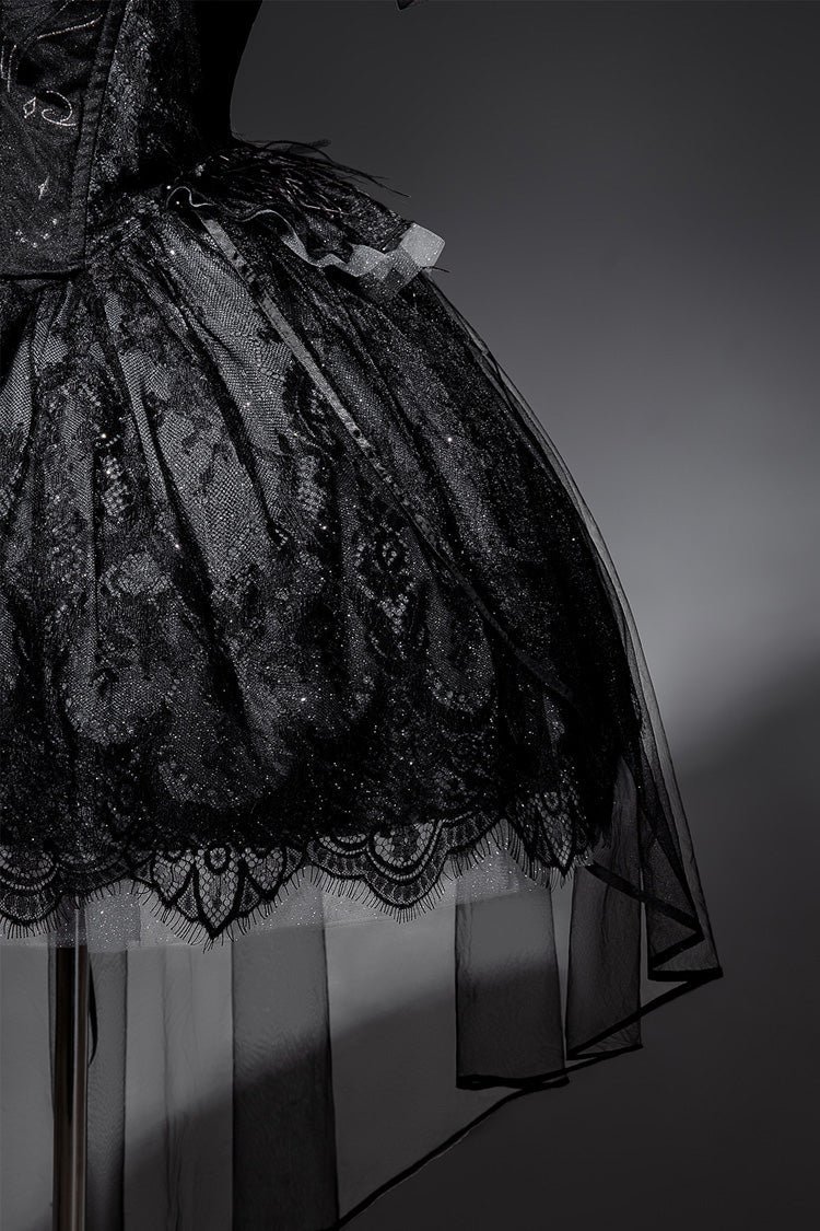 Black [Star Swan Dream] Ruffle Embroidery Bowknot Lace Gothic Lolita Jsk Dress - Product - 5