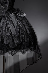 Black [Star Swan Dream] Ruffle Embroidery Bowknot Lace Gothic Lolita Jsk Dress - Product - 5
