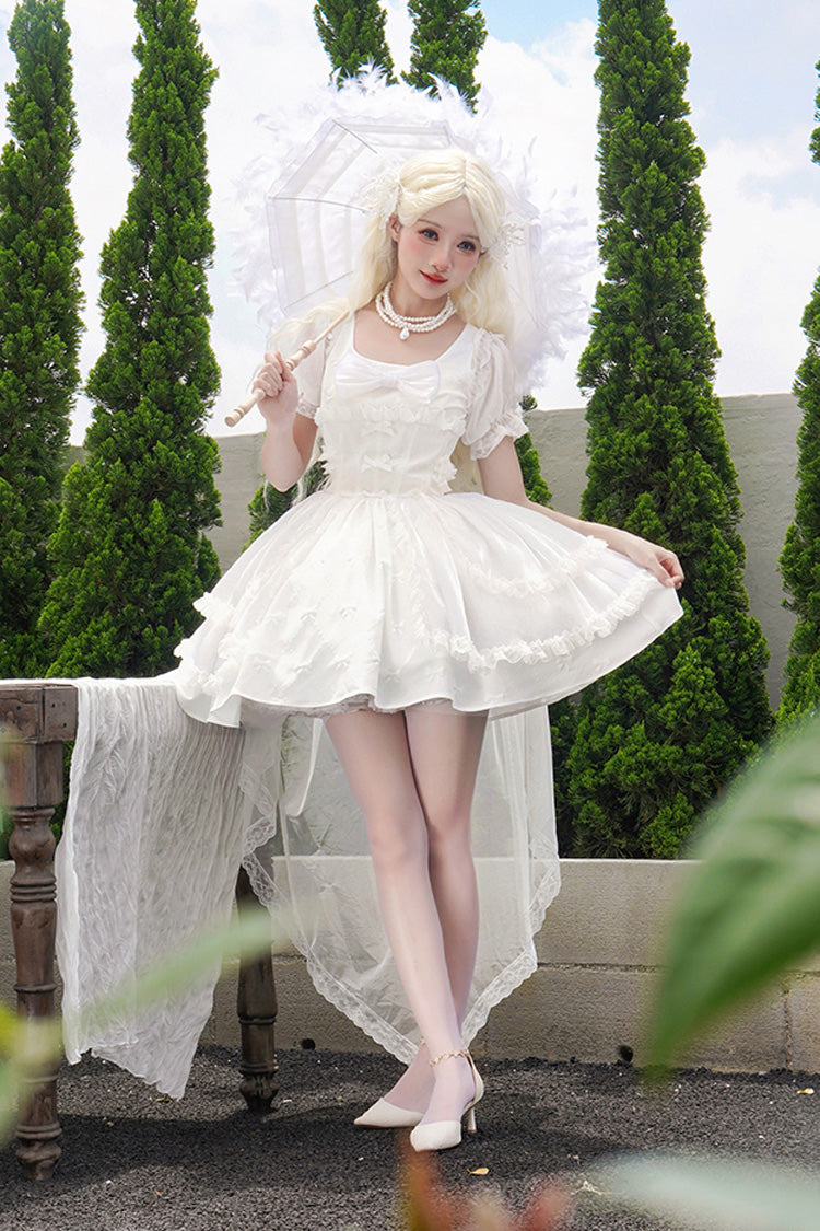 Moonlight Symphony Cardigan Bowknot Sweet Elegant Princess Lolita Jsk Dress 2 Colors - White - 10