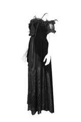 Black Off Shoulder High Waisted Print Lace Women's Gothic Dress - Product - 7