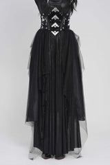 Black Multi-Layered Lace-Up Slim Irregular Asymmetric Eyelet Women's Gothic Long  Skirt - Product - 10