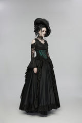 Black/Green Jacquard Lace-Up Slim Women's Gothic Tassels Corset - Product - 3
