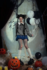 Grey Bowknot Peter Pan Collar Long Sleeves Bat Women's College Style Sweatshirt - Product - 17