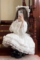 White [Layered Buttercream Frosting] Short Sleeves Ruffle Bowknot Lace Sweet Lolita Dress - Product - 13