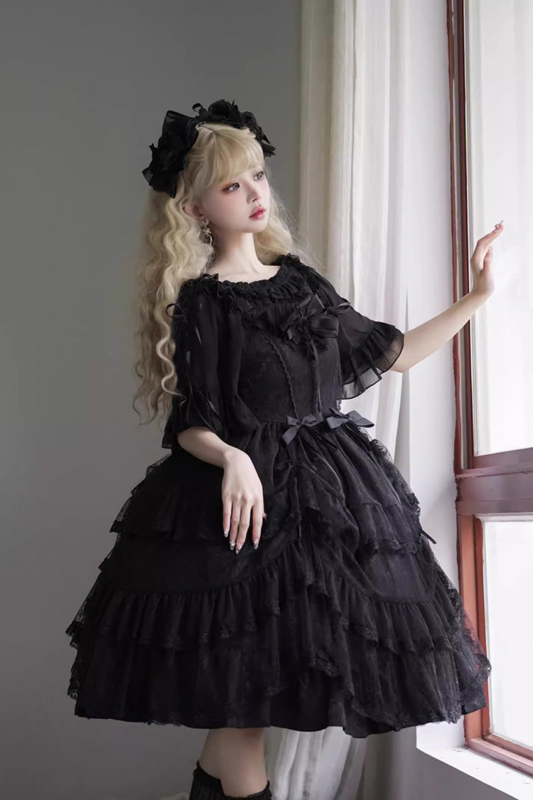 Black Iris Love Multi-layer Ruffle Bowknot Gothic Princess Lolita Jsk Dress - Product - 2