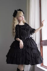 Black Iris Love Multi-layer Ruffle Bowknot Gothic Princess Lolita Jsk Dress - Product - 2