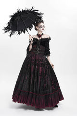 Red Jacquard Embroidery Buckle Tassels Women's Gothic Long Skirt - Product - 9