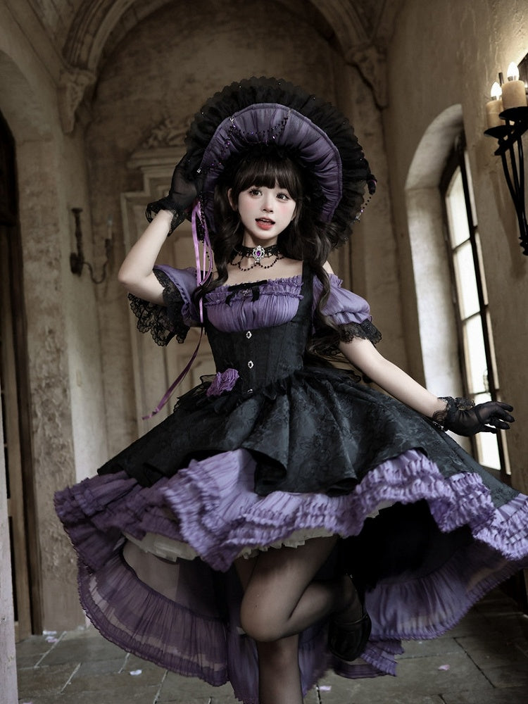 Purple & Black Gothic Underbust JSK Dress and Off-Shoulder Blouse Set detail view 8