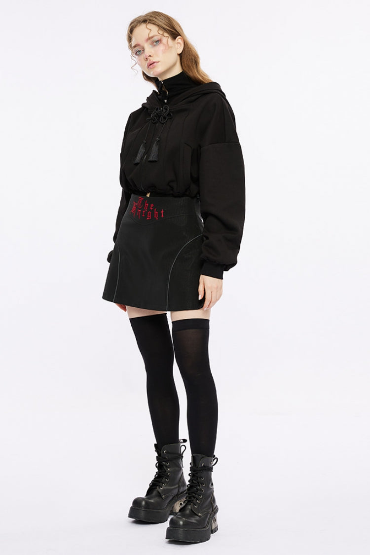 Black Long Sleeves Hooded Short Loose Women's Punk Shirt - Product - 4