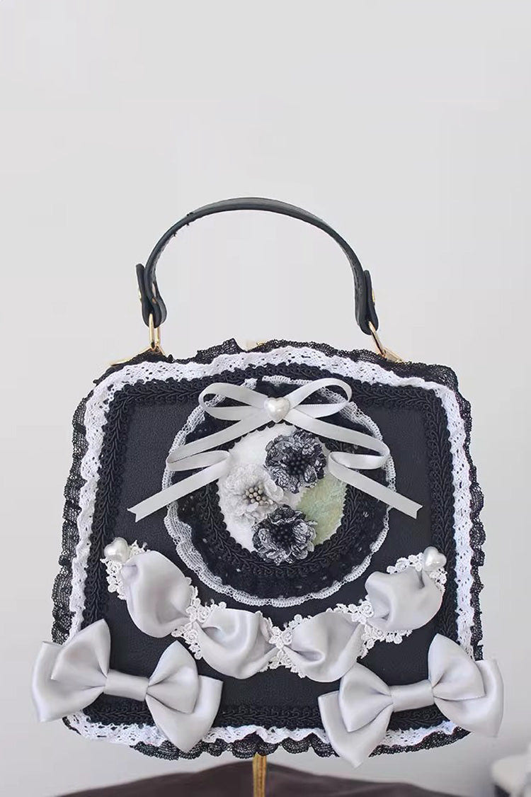 Four Seasons Floral Bowknot Lace Sweet Elegant Gorgeous Lolita Handbag 9 Colors - Black/Gray - 9