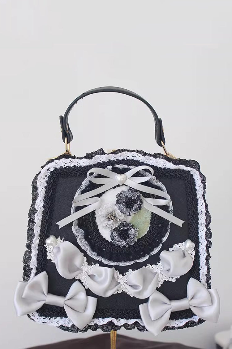 Four Seasons Floral Bowknot Lace Sweet Elegant Gorgeous Lolita Handbag 9 Colors - Black/Gray - 9