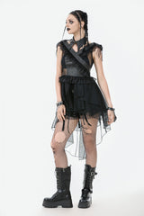 Black V Collar Sleeveless Multi-Layered Ruffled Sheer Mesh Women's Punk Dress - Product - 7
