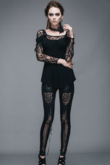 Black Rose Lace Long Sleeves Modal Womens Gothic T-Shirt - Product - 6