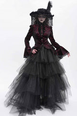 Red Stand Collar Long Trumpet Sleeves Ruffle Swallow-tailed Women's Gothic Blouse - Product - 9