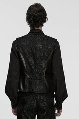 Black Long Sleeves V Collar Floral Embroidery Men's Gothic Vest - Product - 3