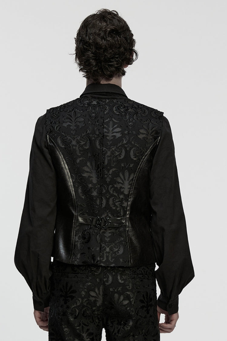 Black Long Sleeves V Collar Floral Embroidery Men's Gothic Vest - Product - 3