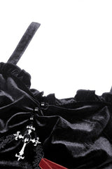 Black/Red Cross Lace-Up Strappy Women's Gothic Velvet Slip Dress - Product - 12