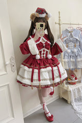Red [Snow Rabbit] Long Sleeves Ruffle Bowknot Fake Two Pieces Sweet Lolita Dress - Product - 5