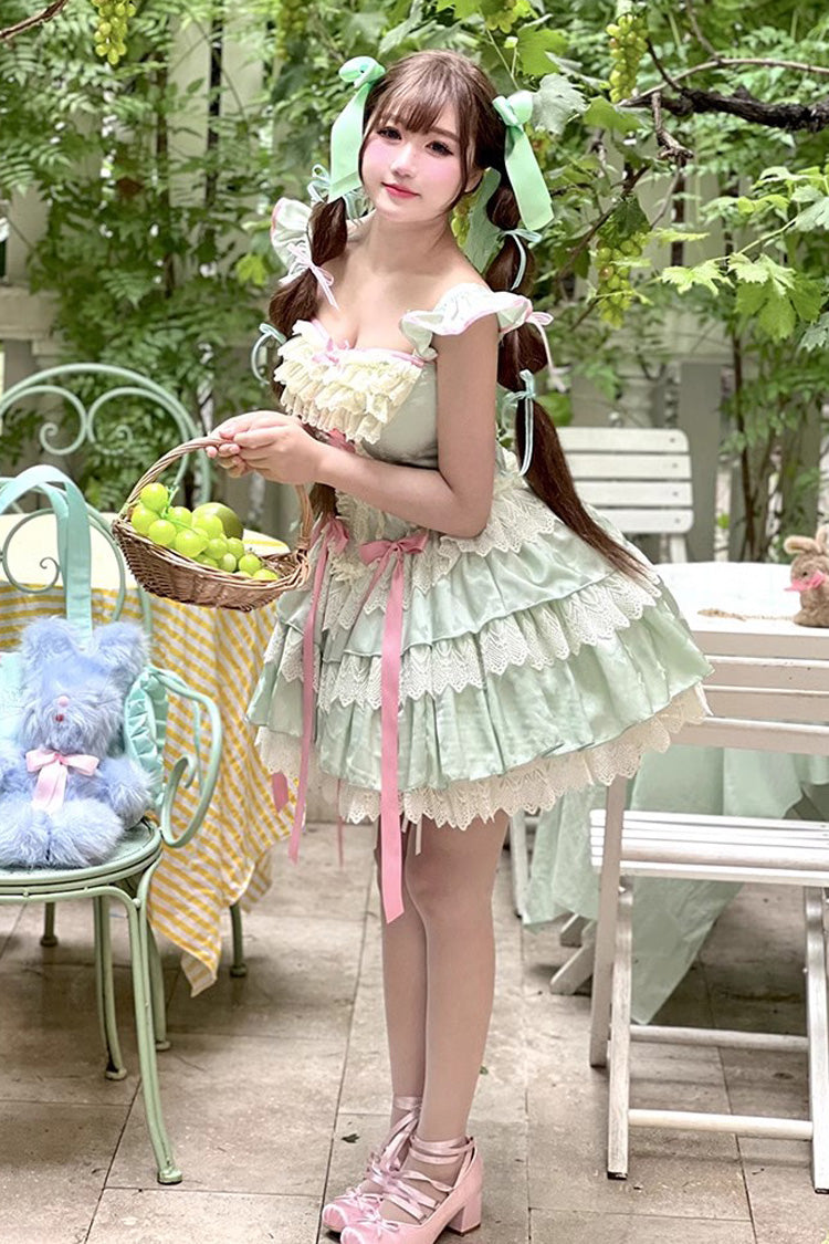 Green [Mints] Multi-Layered Ruffle Bowknot Lace Sweet Ballet Lolita Dress - Product - 6