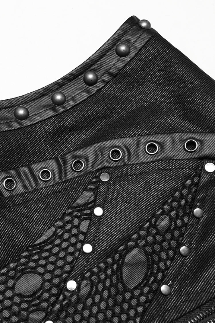 Black Stand Collar Stitching Mesh Men's Punk Vest - Product - 6