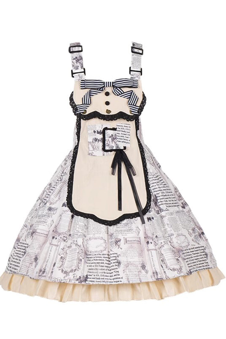 White Vintage Berlin Daily Print Removable Apron Classic Lolita Strap Dress - Product - 8
