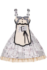 White Vintage Berlin Daily Print Removable Apron Classic Lolita Strap Dress - Product - 8