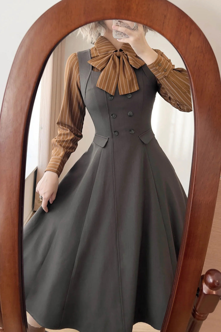Grey [Misty Shirt Forest] Square Collar Sleeveless Ruffled British Style Classic Vintage Elegant Lolita Jsk Dress - Product - 2