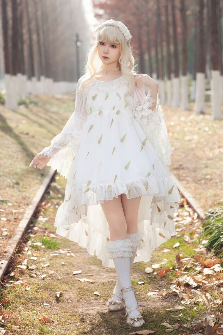 [Feather Snowflake Embroidery] Print Sleeveless Ruffle Bowknot Sweet Lolita Jsk Dress 3 Colors - Product - 2