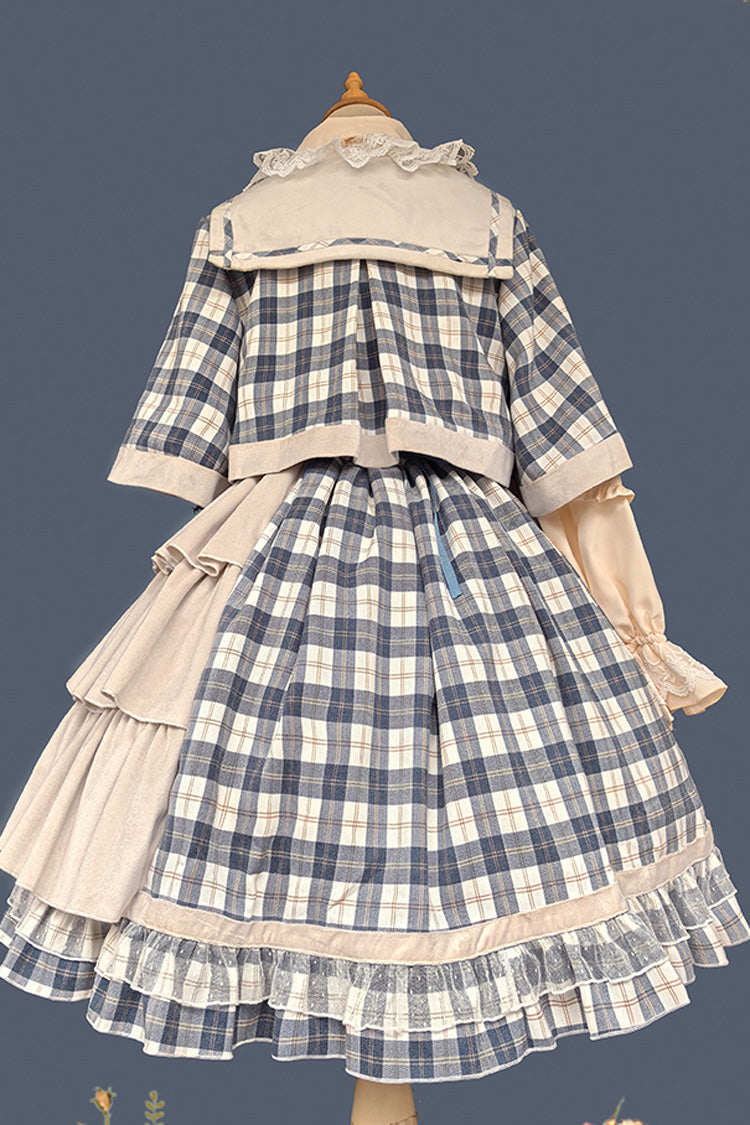 Grey/Blue [Morning Tune] Sleeveless High Waisted Print Ruffle Asymmetric Sweet Lolita Strap Dress - Product - 15
