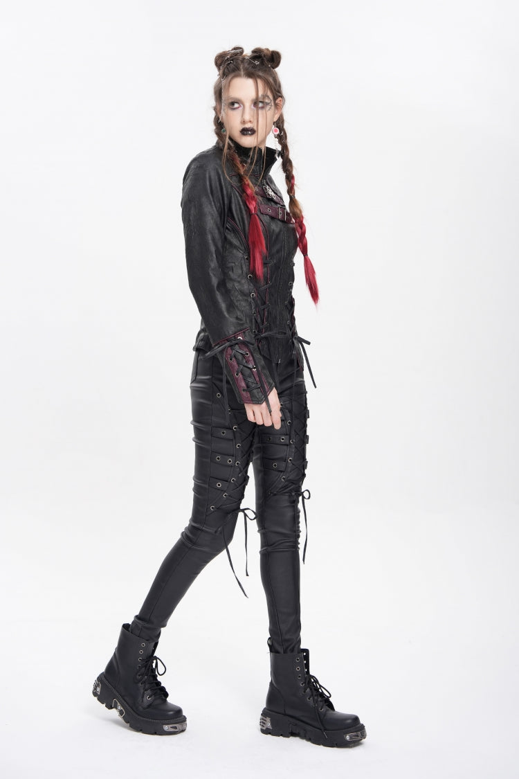 Black Pentacle Lace-Up Buckle Women's Punk Jacket - Product - 10