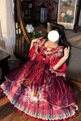 [Nine-tailed fox] Print Ruffle Bowknot Classic Chinese Style Princess Lolita Jsk Dress 2 Colors - Product - 5