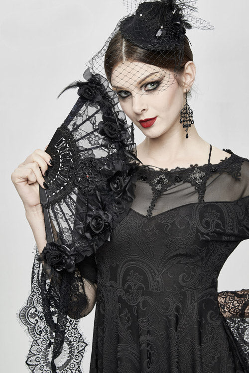 Black Horn Sleeves Off Shoulder Stretchy Knitted Sexy Lace Gothic Womens Dress - Product - 8