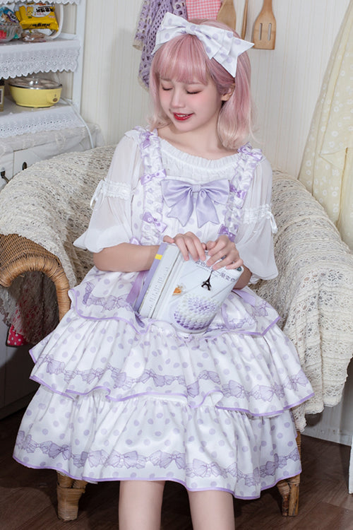 Dot Print Multi-Layer Ruffled High Waist Sweet Lolita JSK Dress - Product - 3